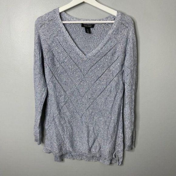 WHBM Blue Beaded V‎ Neck Sweater - Picture 1 of 4